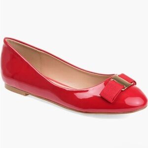 Journee Collection Women's Red Kim Flats W/ Bow & Silver Hardware Sz 8